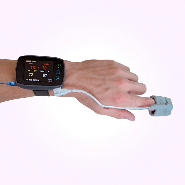 SOMNOtouch™ RESP - wrist-worn polygraph set on wrist with oximeter on the finger