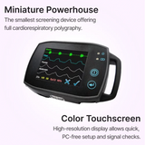 Angled view of SOMNOtouch™ RESP - wrist-worn polygraph which is described as a miniature powerhouse and offers high-resolution color touchscreen