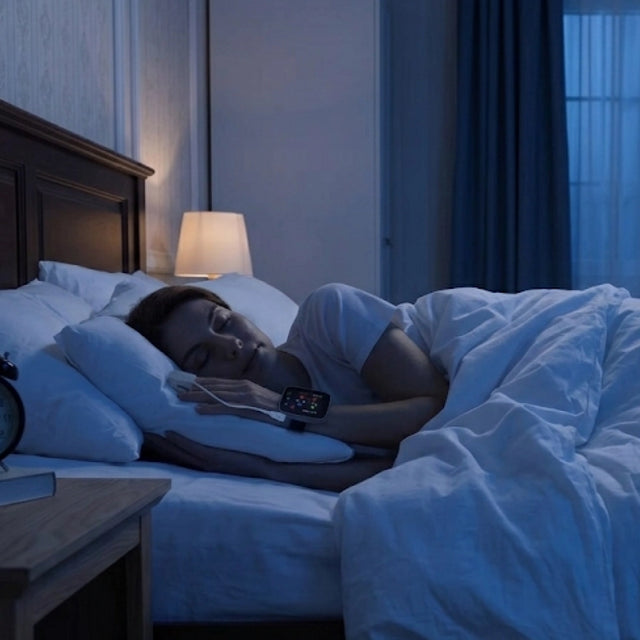 Woman sleeping with SOMNOtouch™ RESP - wrist-worn polygraph